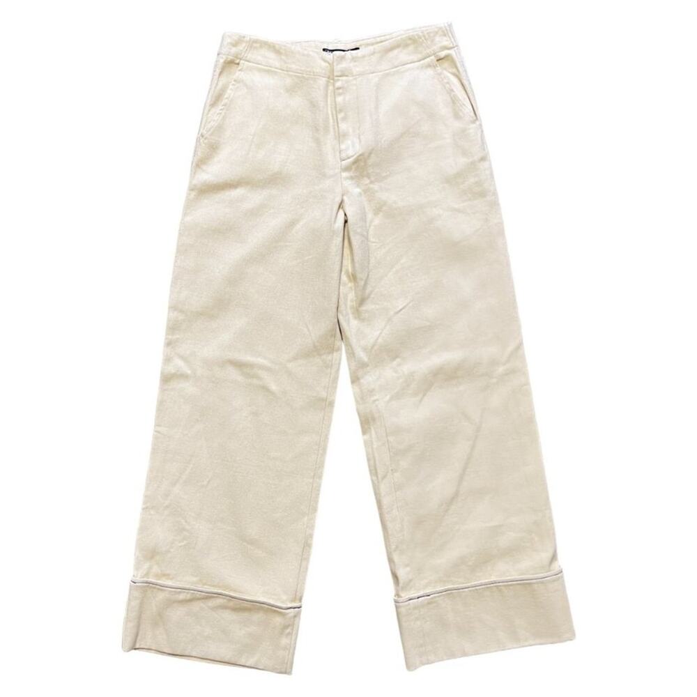 NWT ZARA Wide Leg Rolled Cuff Carpenter Jeans in Eggshell  SZ M